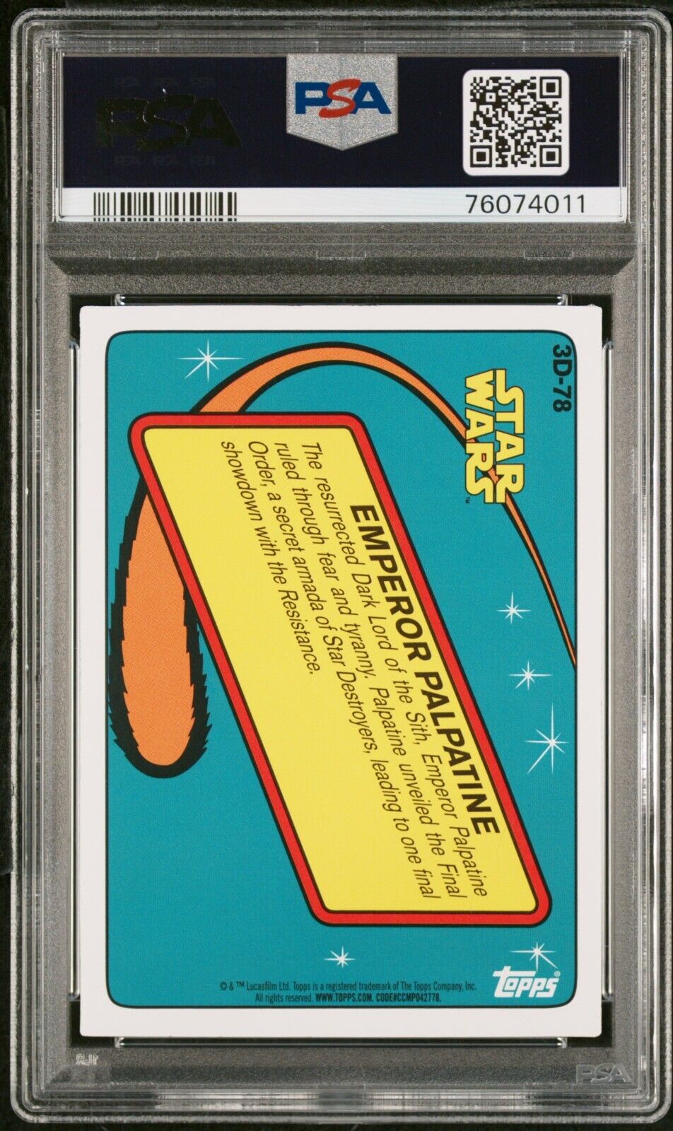 EMPEROR PALPATINE PSA 9 2020 Topps On-Demand 3D Lenticular Star Wars #3D-78 Star Wars Base Graded Cards Short Print - Hobby Gems