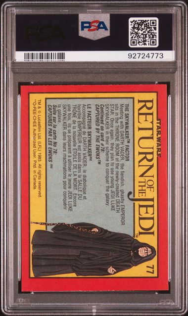 EMPEROR PSA 9 1983 O - Pee - Chee OPC Star Wars Return of the Jedi #77 C1 Star Wars Base Graded Cards - Hobby Gems