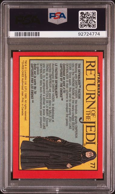 EMPEROR PSA 9 1983 O - Pee - Chee OPC Star Wars Return of the Jedi #77 C2 Star Wars Base Graded Cards - Hobby Gems