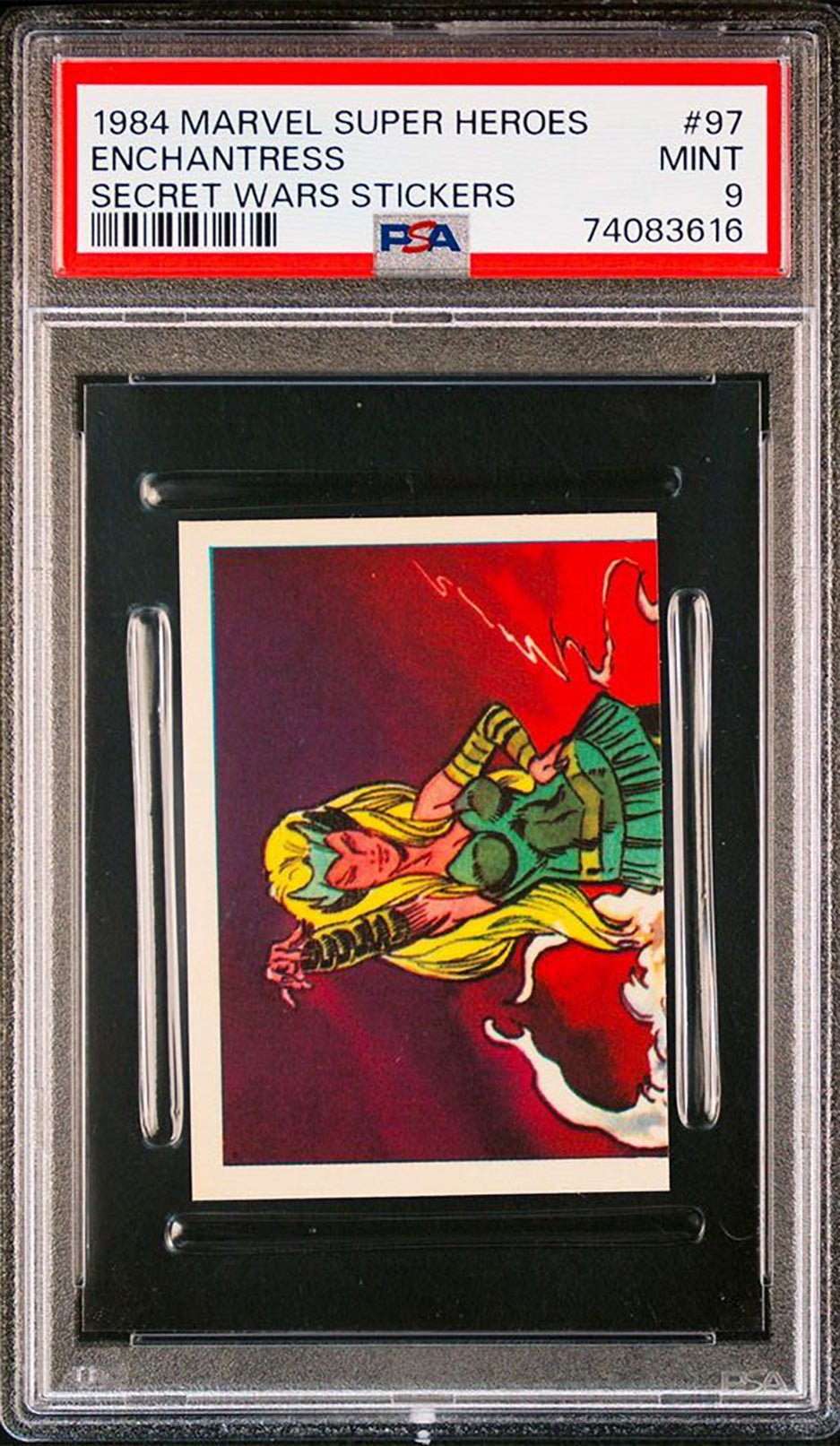 ENCHANTRESS PSA 9 1984 Marvel Super Heroes Secret Wars Stickers #97 C2 Marvel Graded Cards Sticker - Hobby Gems