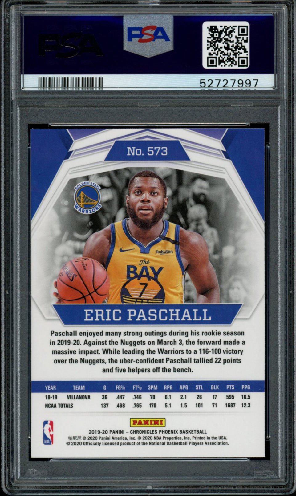 ERIC PASCHALL PSA 10 2019-20 Panini Chronicles RC Phoenix Bronze Prizm #573 SSP Basketball Graded Cards Parallel RC - Hobby Gems