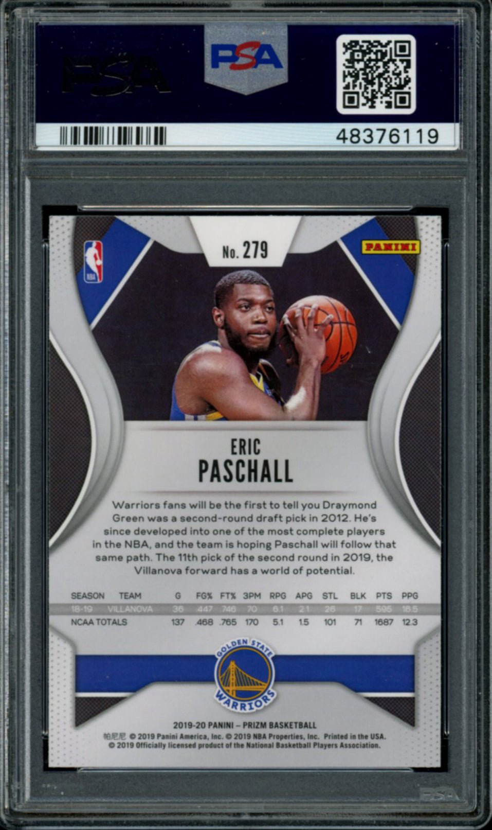 ERIC PASCHALL PSA 10 2019-20 Panini Prizm RC #279 Basketball Base Graded Cards RC - Hobby Gems