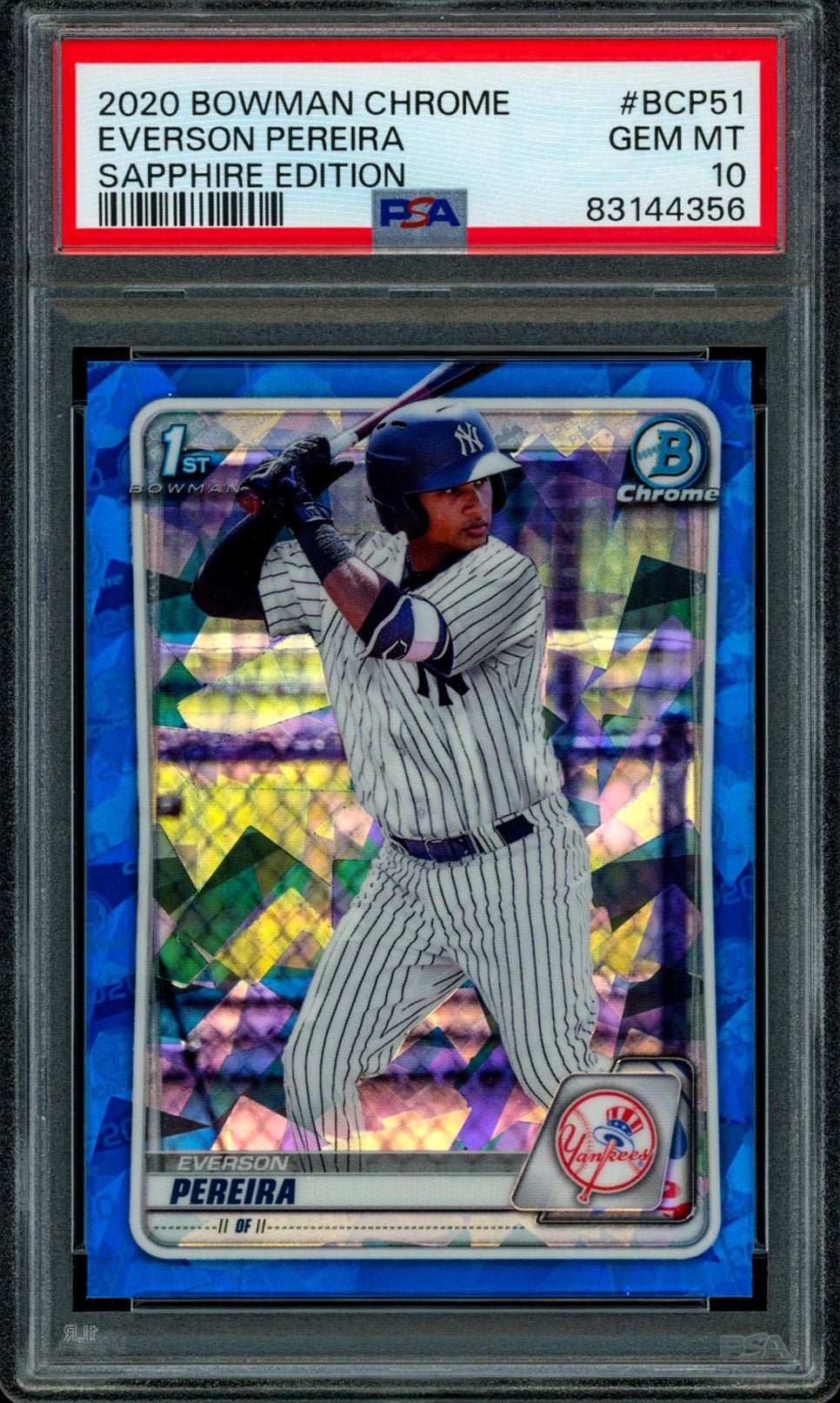 EVERSON PEREIRA PSA 10 2020 Bowman Chrome Prospects 1st Sapphire #BCP51 Baseball Base Graded Cards Prospect - Hobby Gems