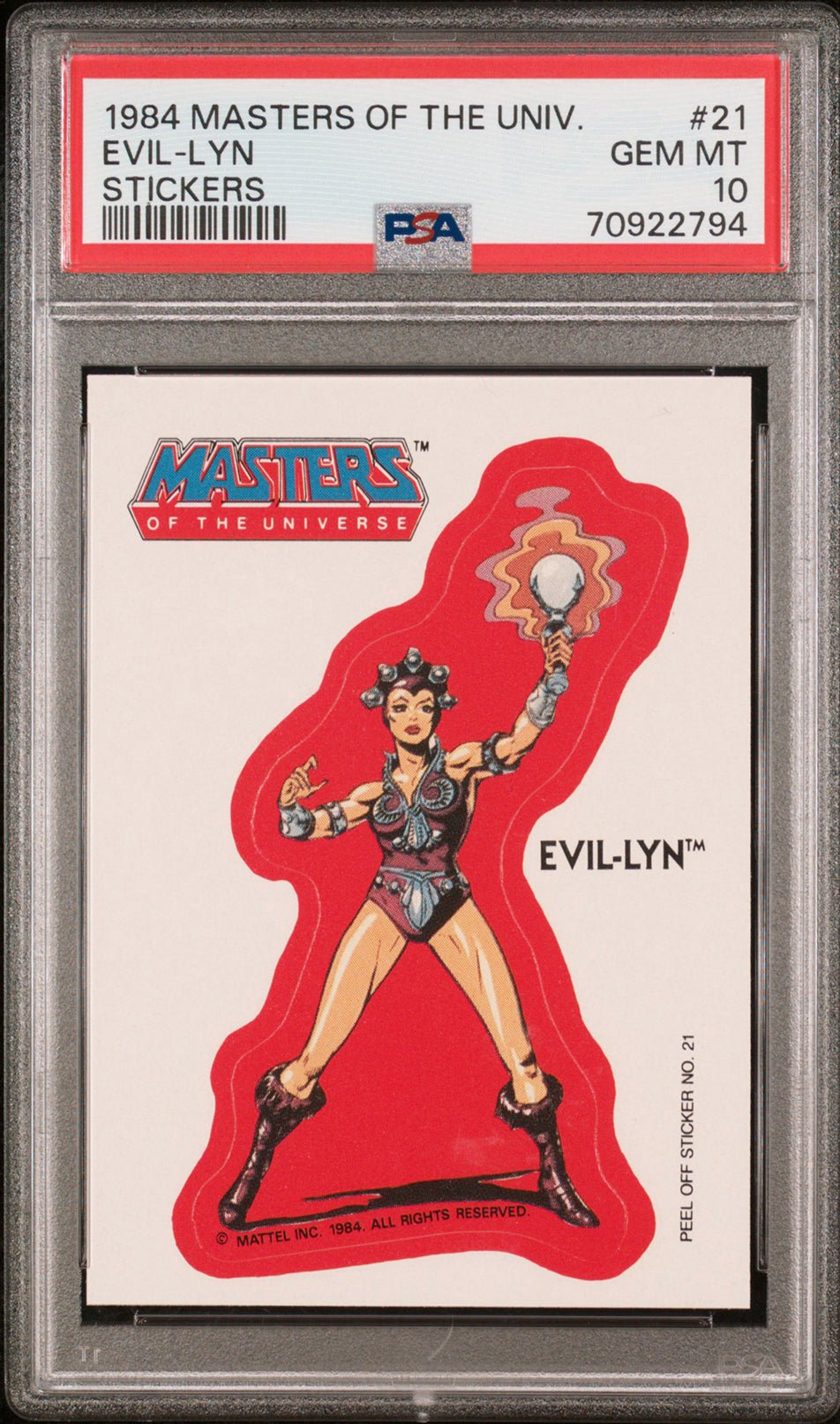 EVIL-LYN PSA 10 1984 Masters of the Universe Sticker #21 C3 Masters of the Universe Base Graded Cards - Hobby Gems