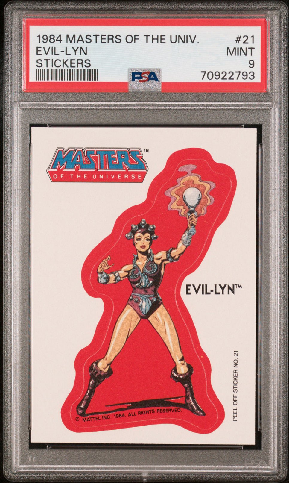 EVIL-LYN PSA 9 1984 Masters of the Universe Sticker #21 Masters of the Universe Base Graded Cards - Hobby Gems