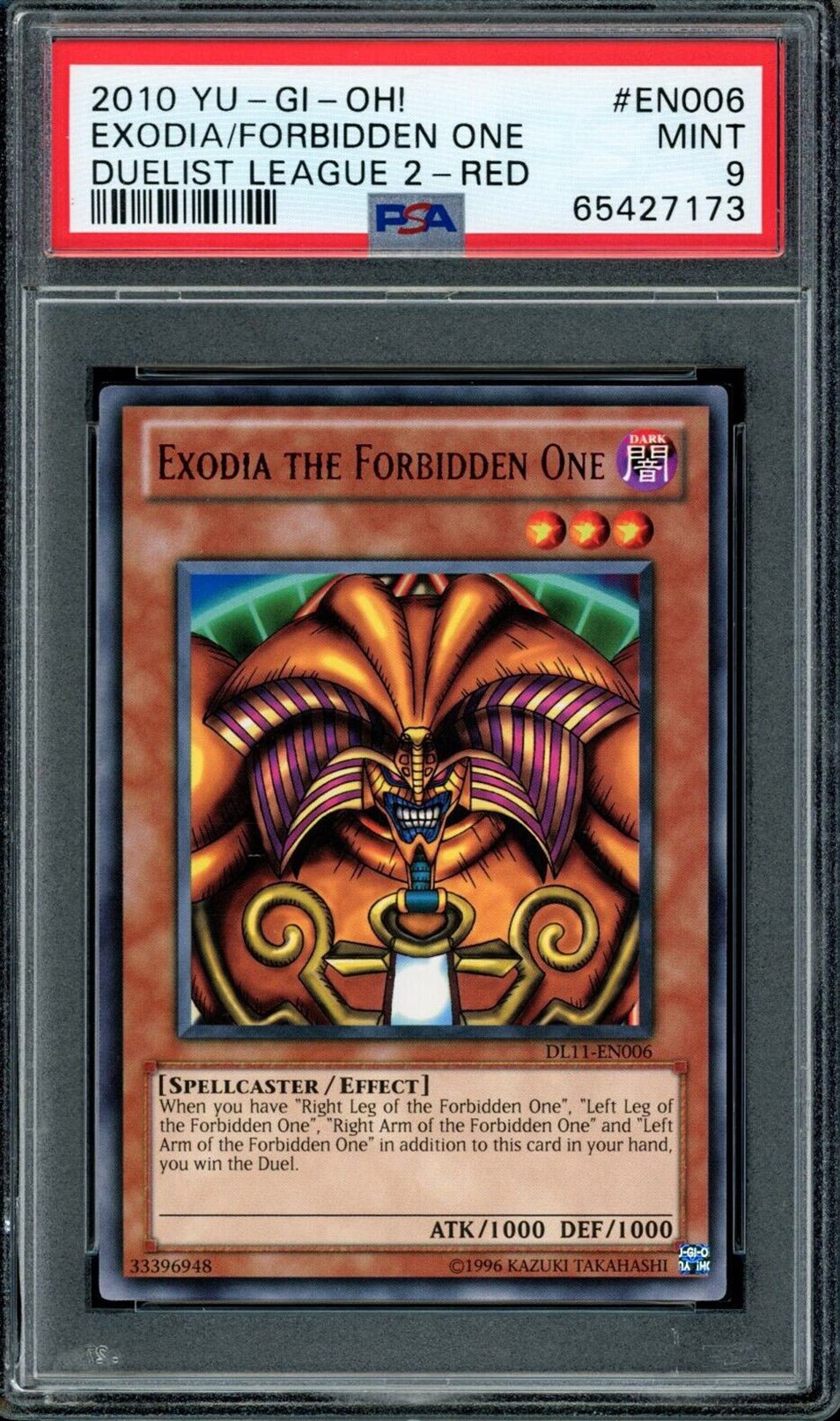 EXODIA THE FORBIDDEN ONE DL11-EN006 Red PSA 9 2010 Duelist League 2 Yu-Gi-Oh Base Graded Cards - Hobby Gems