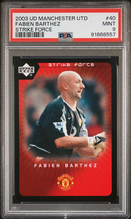 FABIEN BARTHEZ PSA 9 2003 Upper Deck Manchester United Strike Force #40 Soccer Base Graded Cards - Hobby Gems