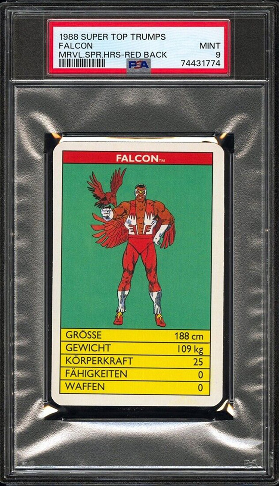 FALCON PSA 9 1988 Super Top Trumps Marvel Super Heroes Red Back C1 Marvel Base Graded Cards - Hobby Gems