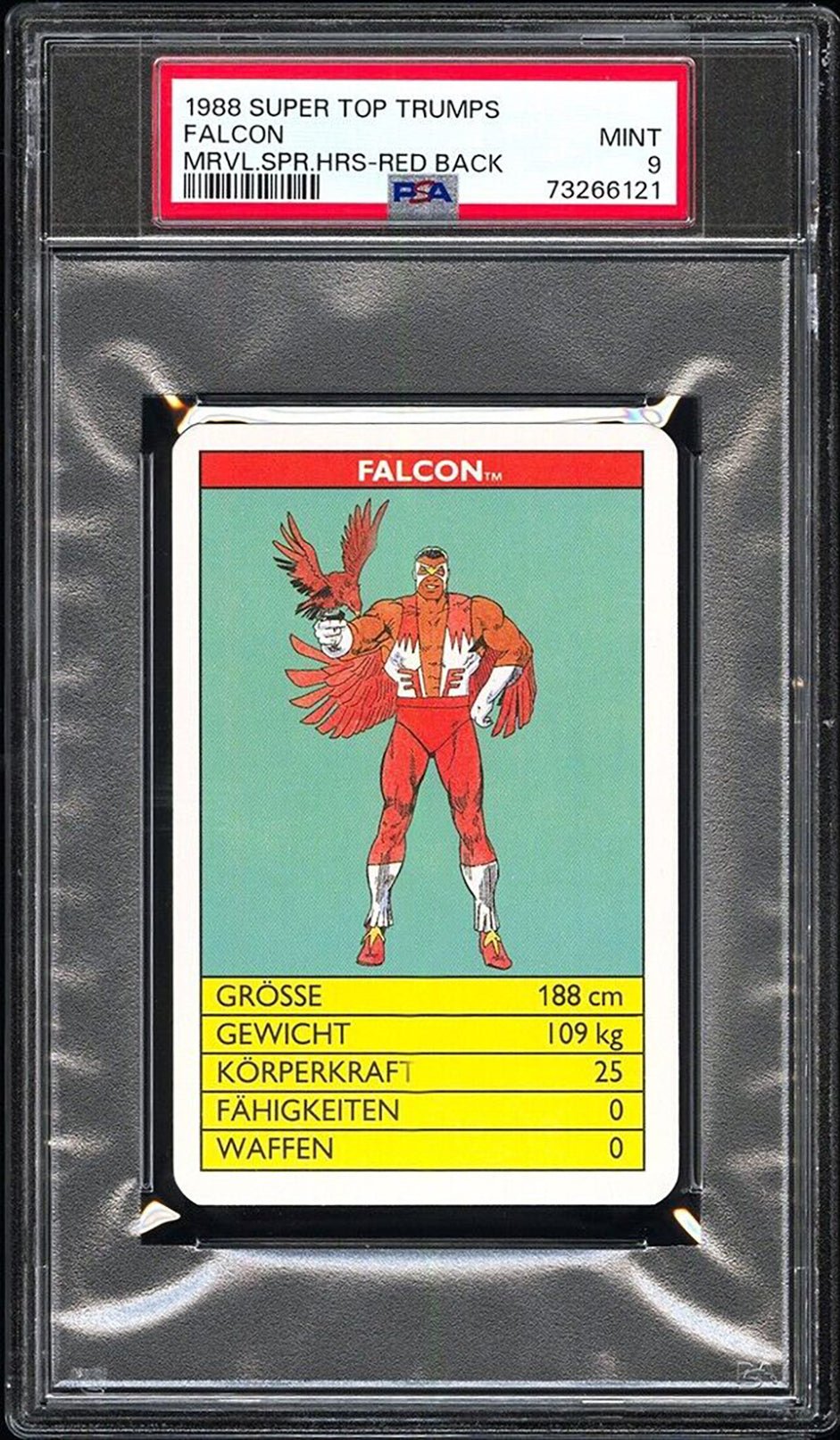 FALCON PSA 9 1988 Super Top Trumps Marvel Super Heroes Red Back C2 Marvel Base Graded Cards - Hobby Gems
