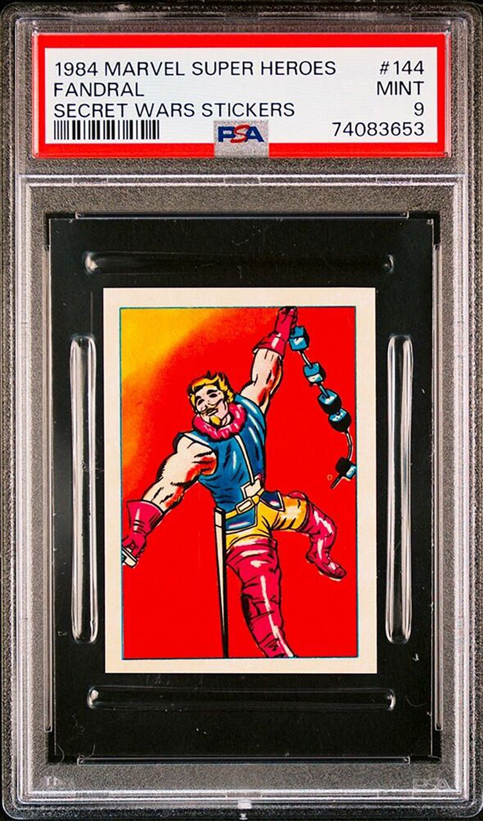 FANDRAL PSA 9 1984 Marvel Super Heroes Secret Wars Stickers #144 C1 Marvel Graded Cards Sticker - Hobby Gems