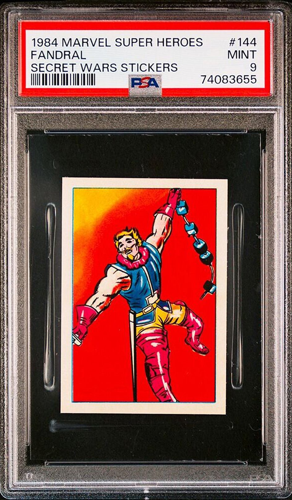 FANDRAL PSA 9 1984 Marvel Super Heroes Secret Wars Stickers #144 C2 Marvel Graded Cards Sticker - Hobby Gems