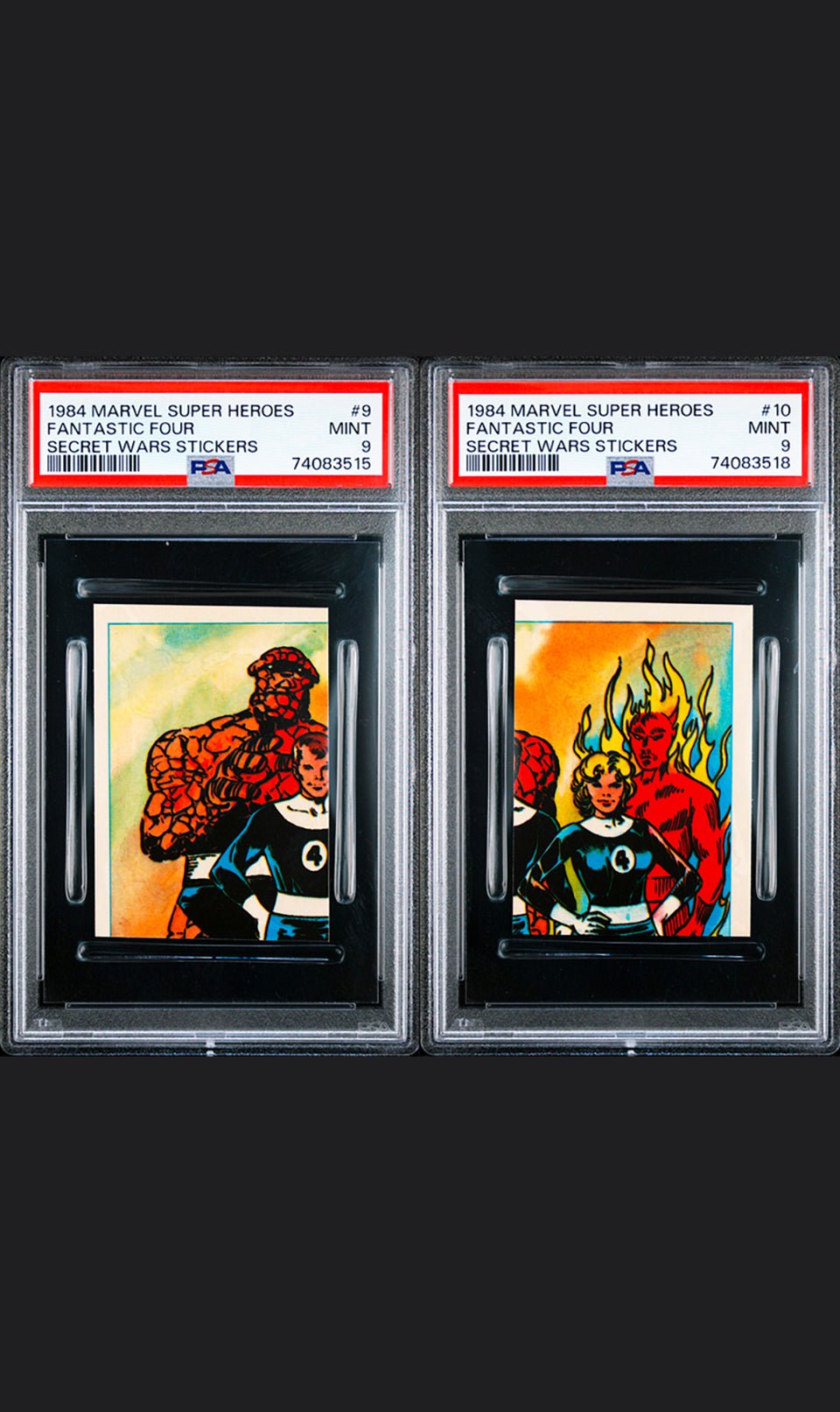 FANTASTIC FOUR PSA 9 1984 Marvel Super Heroes Secret Wars Stickers #9 #10 Marvel Graded Cards Sticker - Hobby Gems
