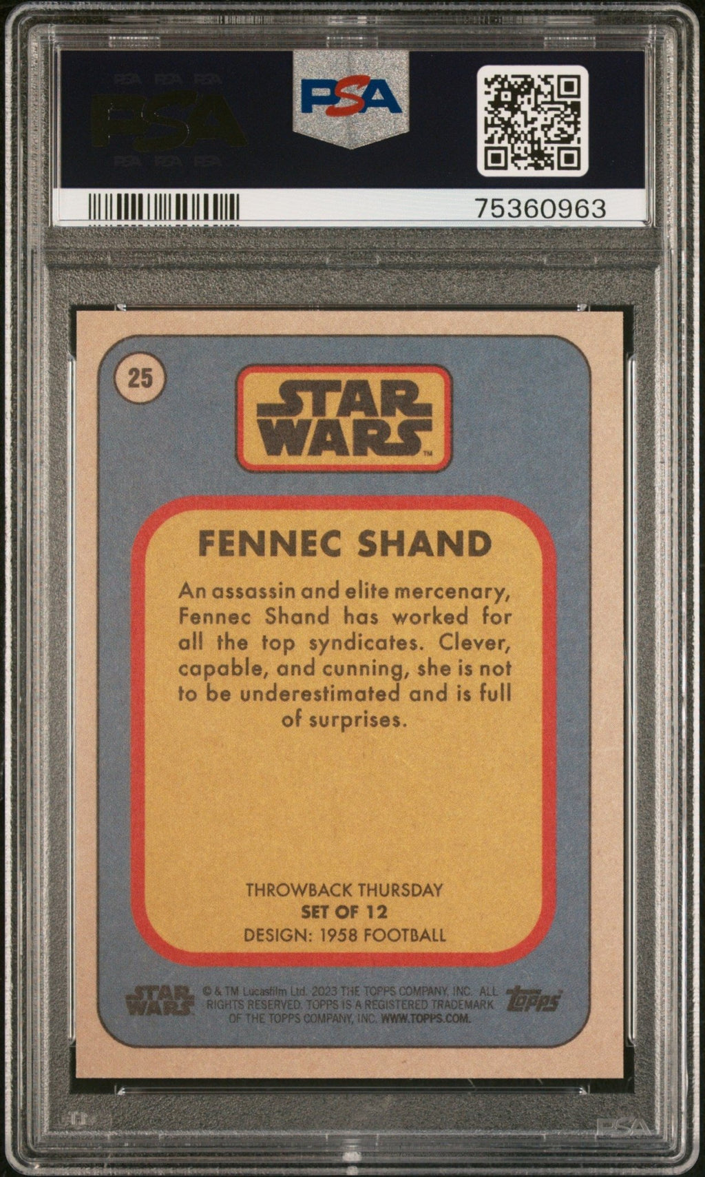 FENNEC SHAND PSA 10 2023 Topps Star Wars Throwback Thursday TBT #25 C2 Star Wars Base Graded Cards - Hobby Gems