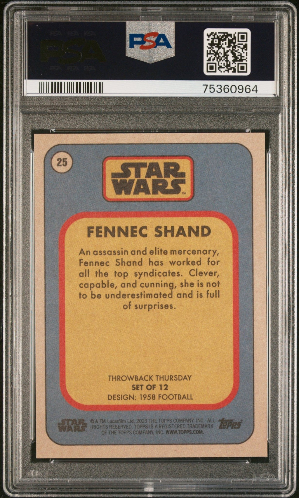 FENNEC SHAND PSA 10 2023 Topps Star Wars Throwback Thursday TBT #25 C3 Star Wars Base Graded Cards - Hobby Gems