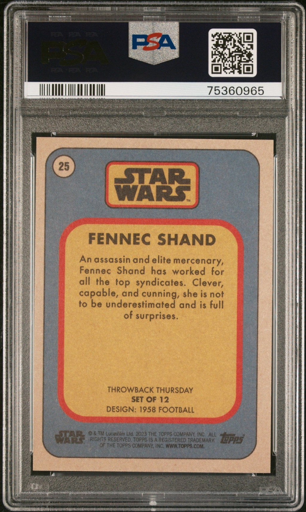 FENNEC SHAND PSA 10 2023 Topps Star Wars Throwback Thursday TBT #25 C4 Star Wars Base Graded Cards - Hobby Gems