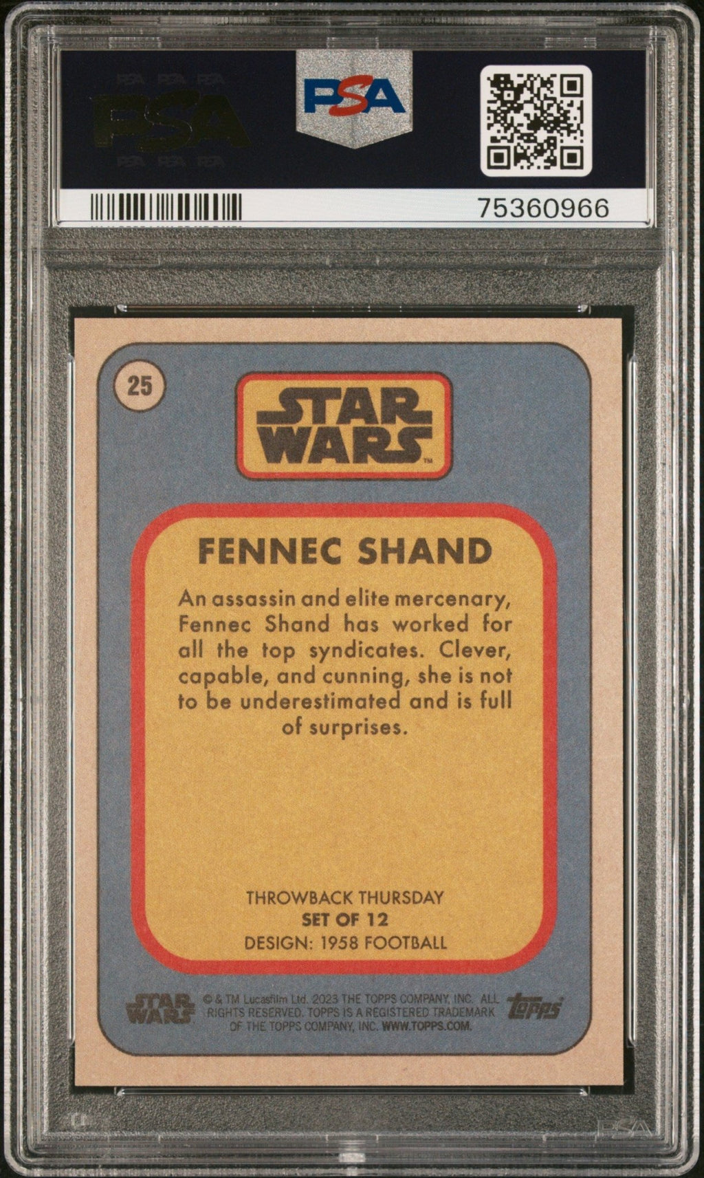 FENNEC SHAND PSA 10 2023 Topps Star Wars Throwback Thursday TBT #25 C5 Star Wars Base Graded Cards - Hobby Gems