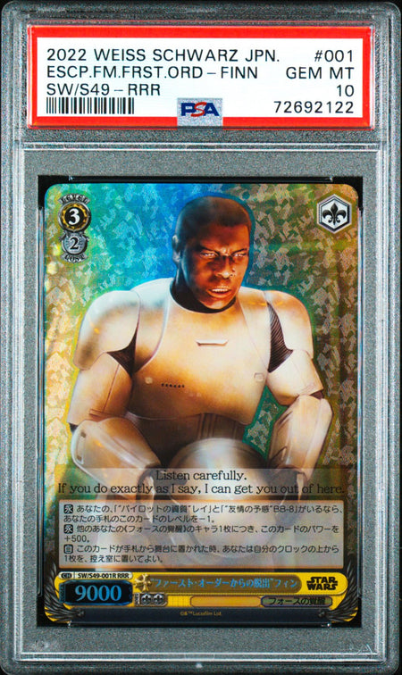 FINN PSA 10 2022 Weiss Schwarz Star Wars "Escape From First Order" #001 RRR Star Wars Graded Cards Short Print - Hobby Gems