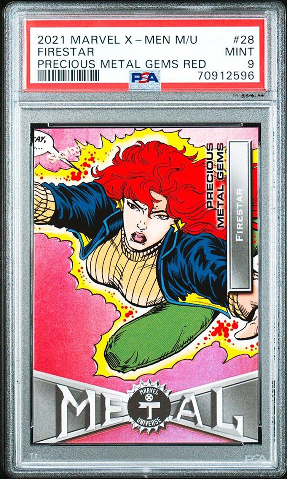 FIRESTAR PSA 9 2020 Marvel X-Men Universe Precious Metal Gems PMG Red 24/100 #28 Marvel Graded Cards Parallel Serial Numbered - Hobby Gems