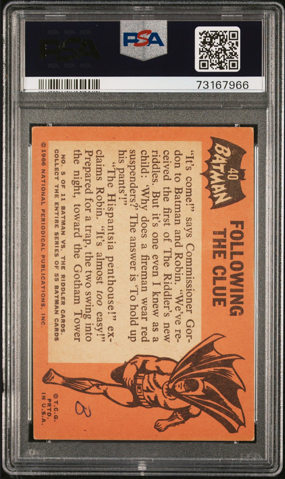 FOLLOWING THE CLUE Batman & Robin PSA 4 1966 Topps Batman (Black Bat) #40 DC Comics Base - Hobby Gems