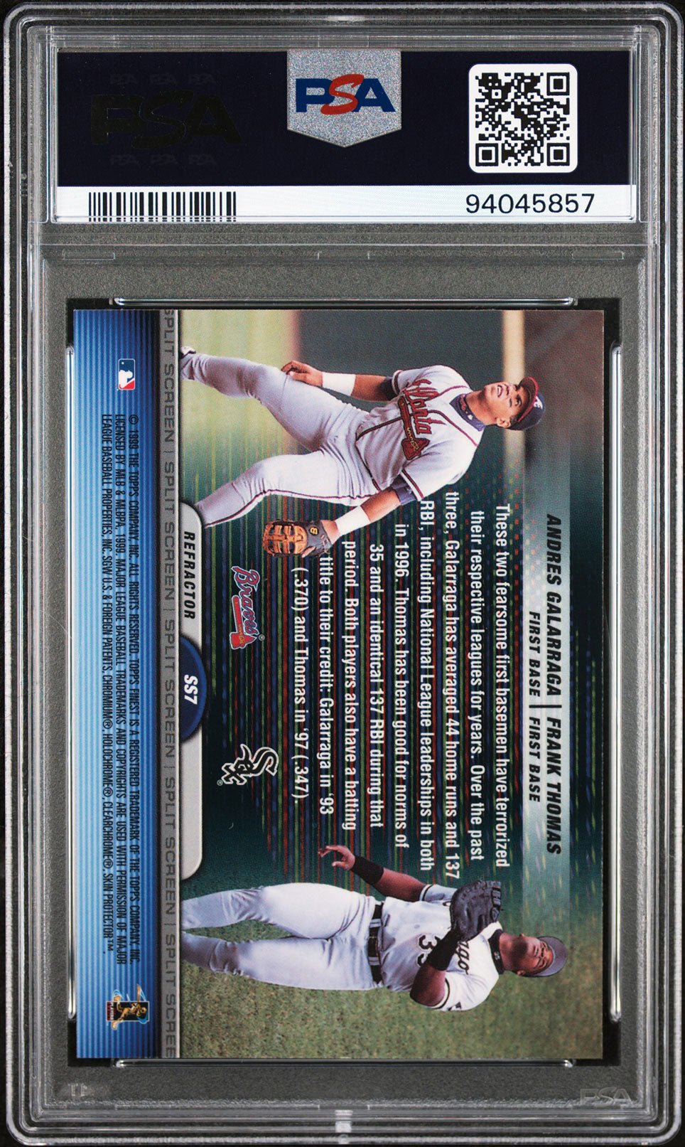 FRANK THOMAS ANDRES GALARRAGA PSA 10 1999 Topps Finest Split Screen Refractor #SS7B Baseball Graded Cards Insert Parallel - Hobby Gems