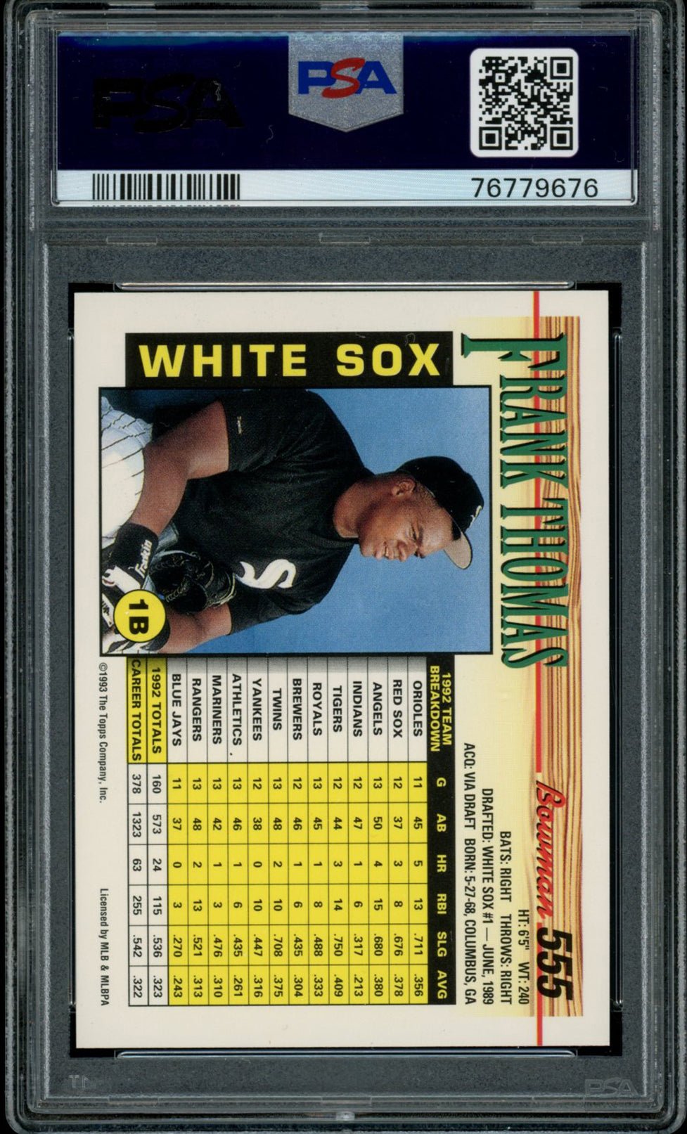 FRANK THOMAS PSA 10 1993 Bowman #555 Baseball Base Graded Cards - Hobby Gems