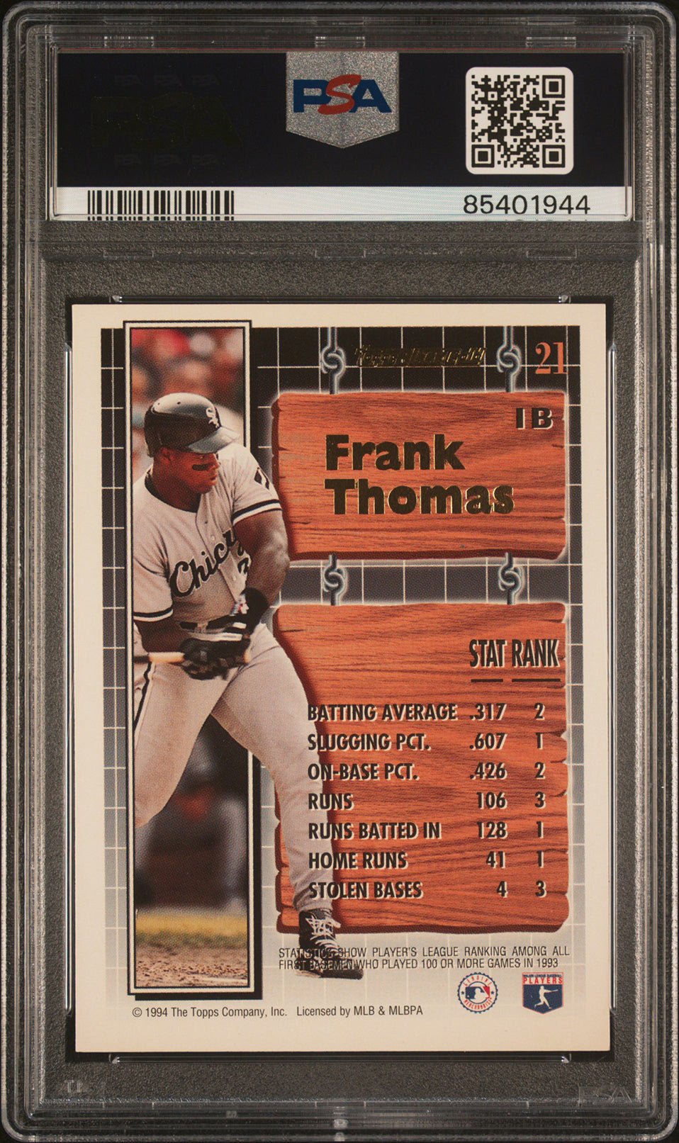 FRANK THOMAS PSA 10 1994 Topps Black Gold #21 Baseball Graded Cards Insert - Hobby Gems