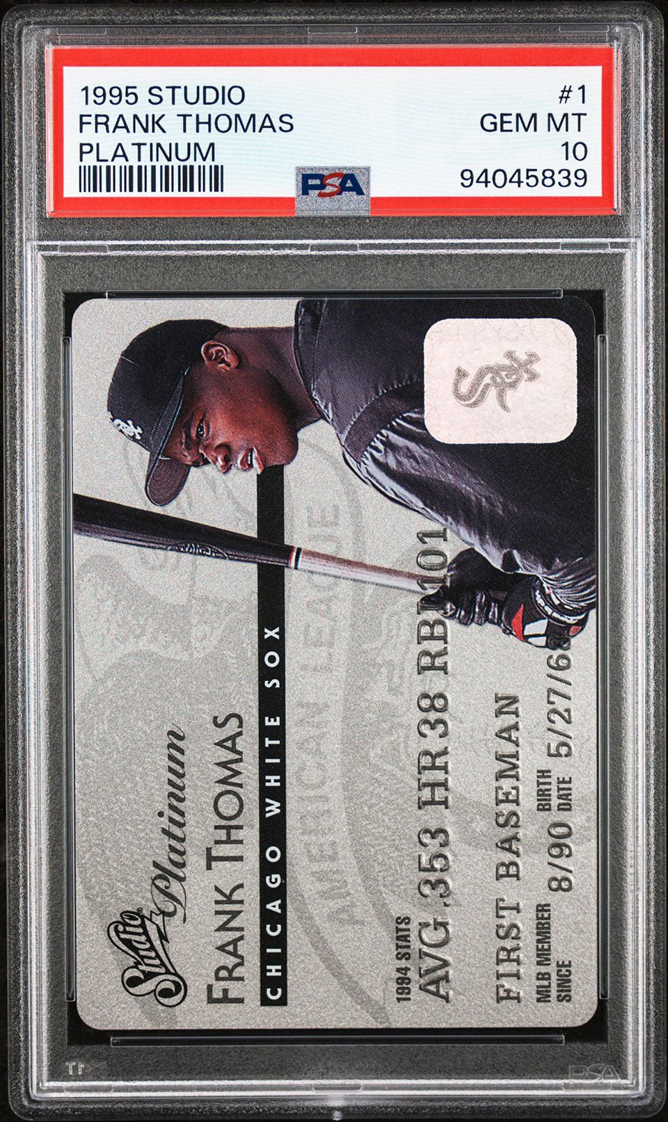 FRANK THOMAS PSA 10 1995 Studio Platinum Series #1 Baseball Graded Cards Parallel - Hobby Gems