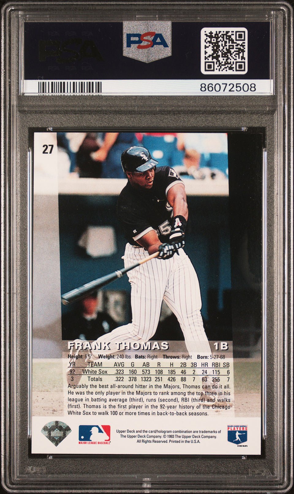 FRANK THOMAS PSA 8 1993 Upper Deck Diamond Gallery Hologram #27 Baseball Base Graded Cards - Hobby Gems