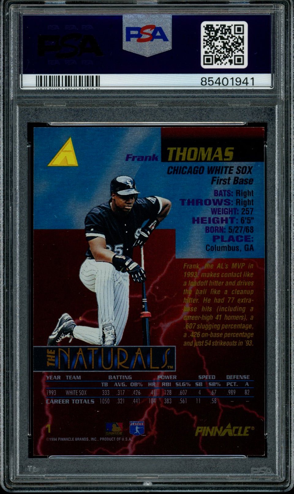 FRANK THOMAS PSA 8 1994 Pinnacle The Naturals #1 Baseball Graded Cards Insert - Hobby Gems