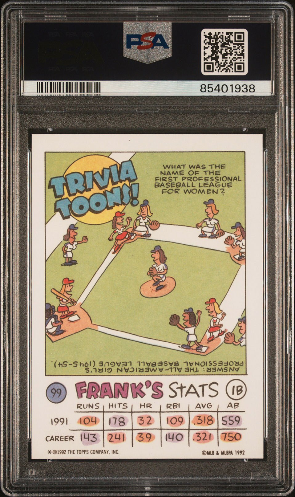 FRANK THOMAS PSA 9 1992 Topps Kids #99 Baseball Base Graded Cards - Hobby Gems