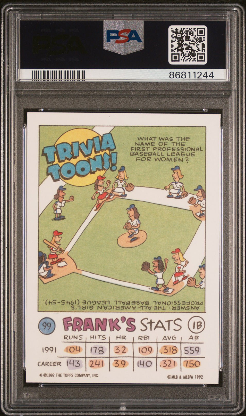 FRANK THOMAS PSA 9 1992 Topps Kids #99 C2 Baseball Base Graded Cards - Hobby Gems