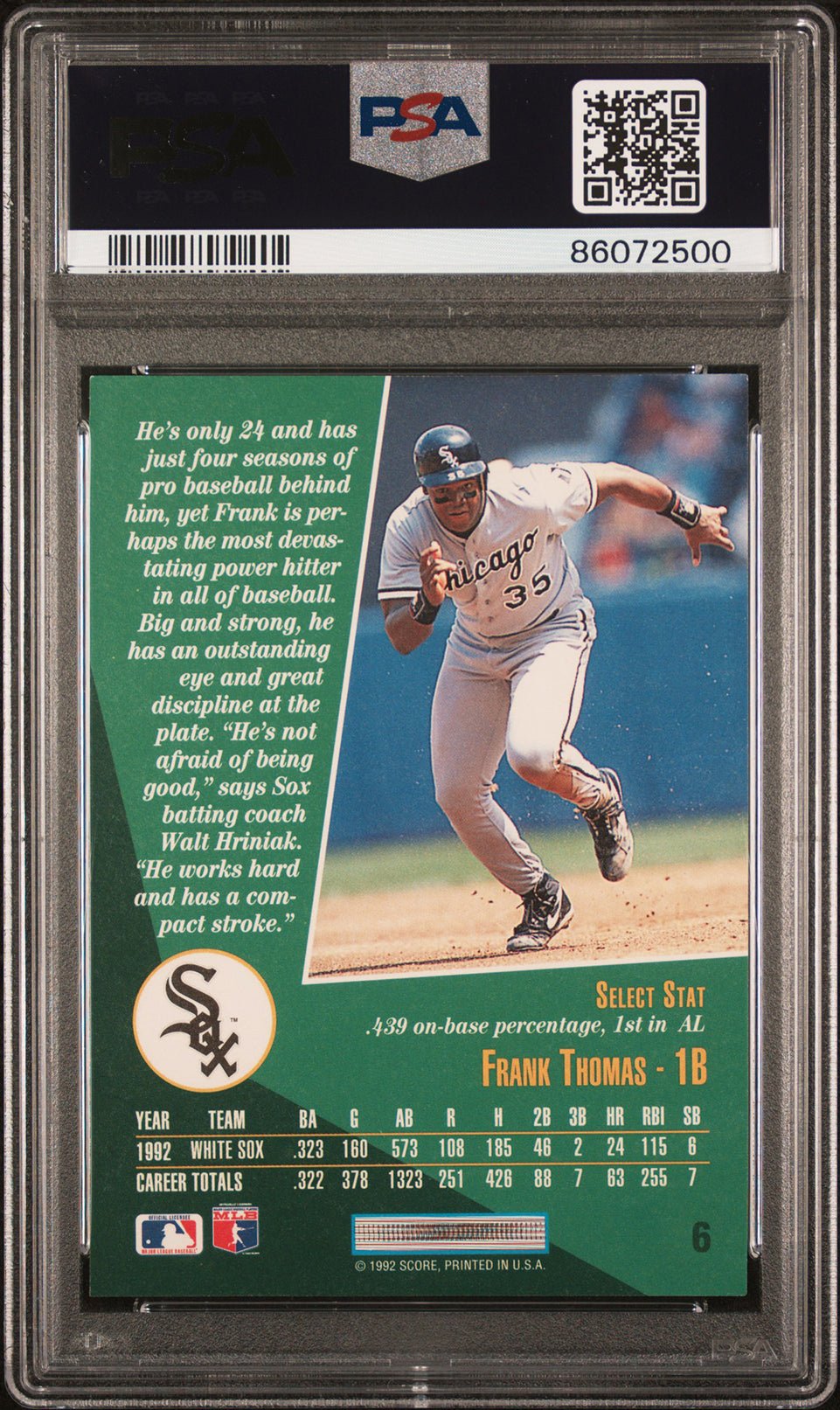 FRANK THOMAS PSA 9 1993 Select #6 Baseball Base Graded Cards - Hobby Gems