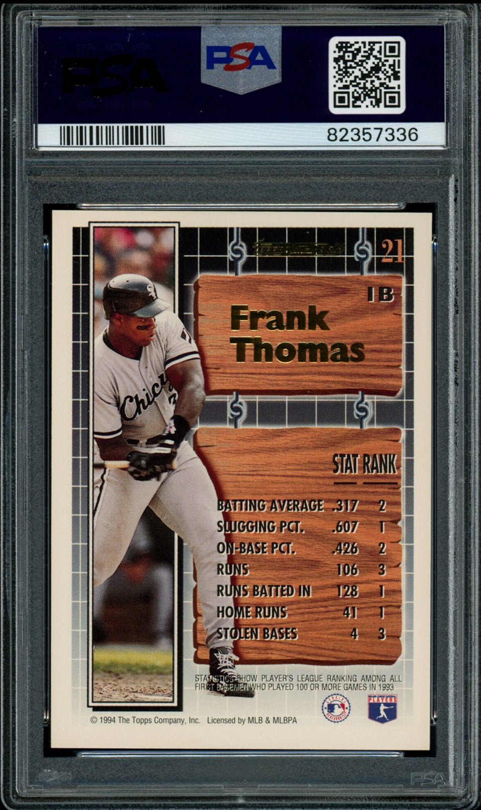 FRANK THOMAS PSA 9 1994 Topps Black Gold #21 C1 Baseball Graded Cards Insert - Hobby Gems