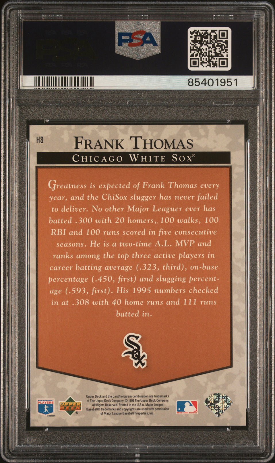 FRANK THOMAS PSA 9 1996 Upper Deck Hobby Predictor Redemption #H8 Baseball Graded Cards Insert - Hobby Gems