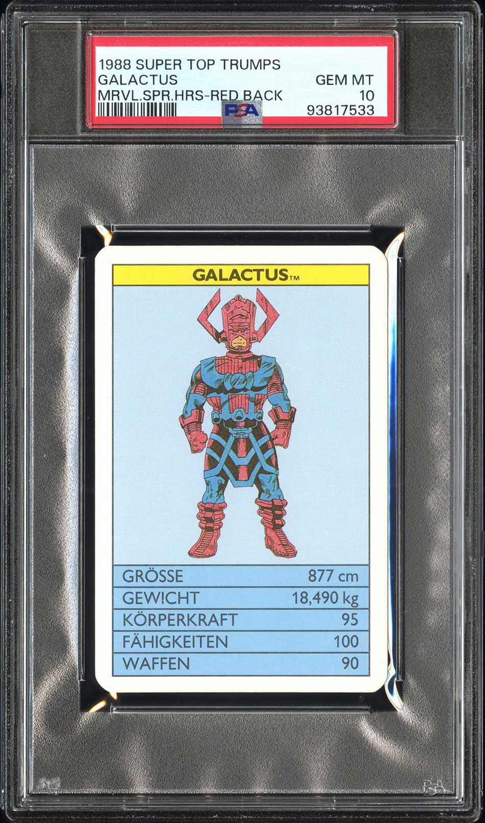 GALACTUS PSA 10 1988 Super Top Trumps Marvel Super Heroes Red Back Marvel Base Graded Cards - Hobby Gems