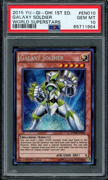 GALAXY SOLDIER WSUP-EN010 Secret Rare PSA 10 2015 World Superstars 1st Edition Yu-Gi-Oh Base Graded Cards - Hobby Gems