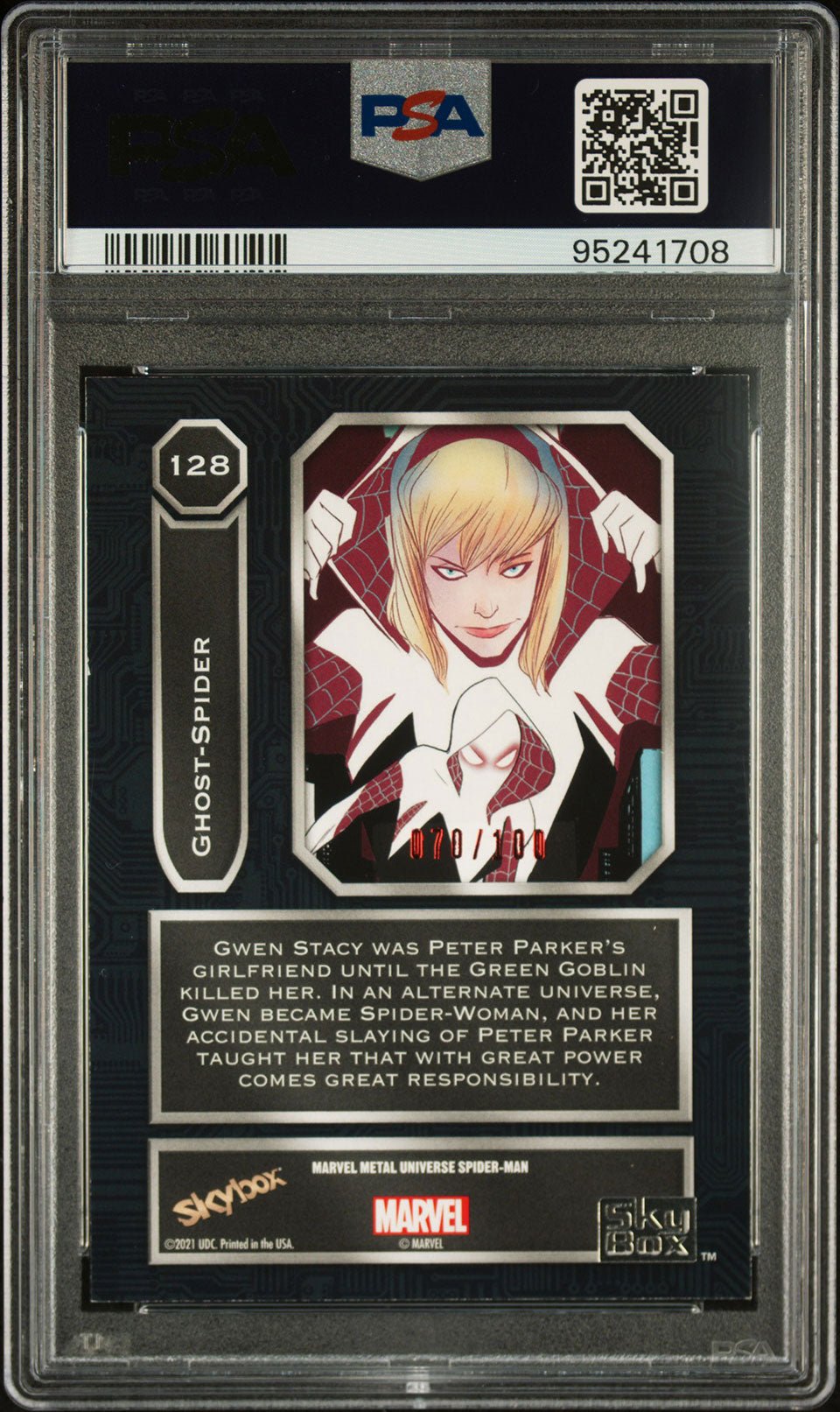 GHOST - SPIDER PSA 8 2022 Marvel Metal Universe Spider - Man Precious Metal Gems PMG Red #128 70/100 Marvel Graded Cards Parallel Serial Numbered - Hobby Gems