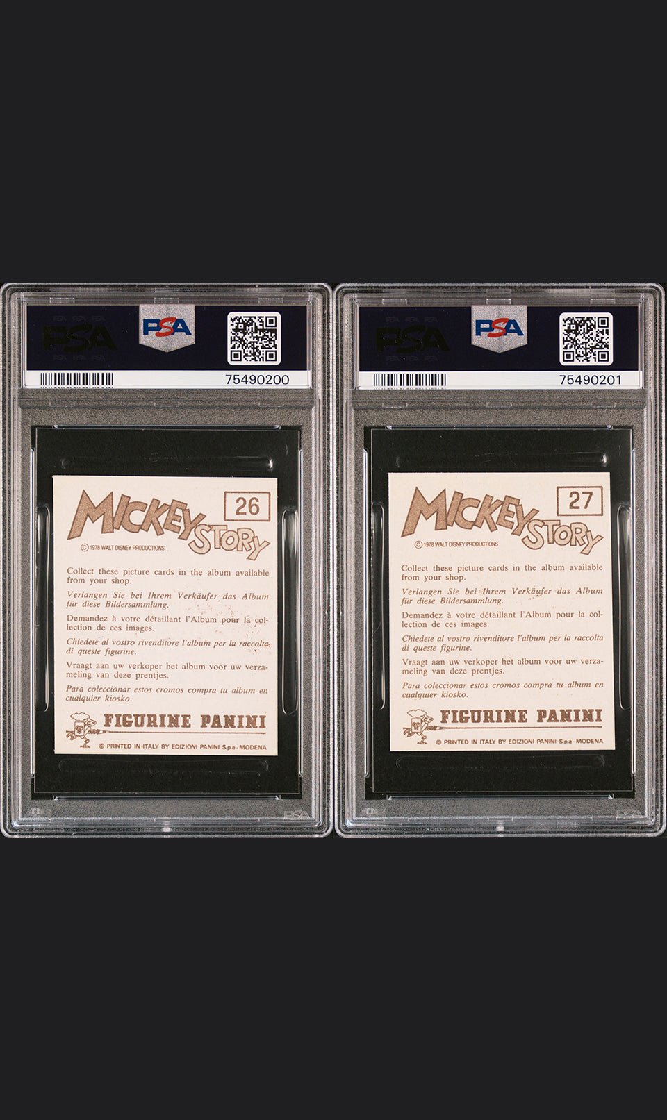 GIANT & MICKEY MOUSE PSA 4 & 8 1978 Panini Mickey Story Sticker #26 & 27 Disney Base Graded Cards - Hobby Gems