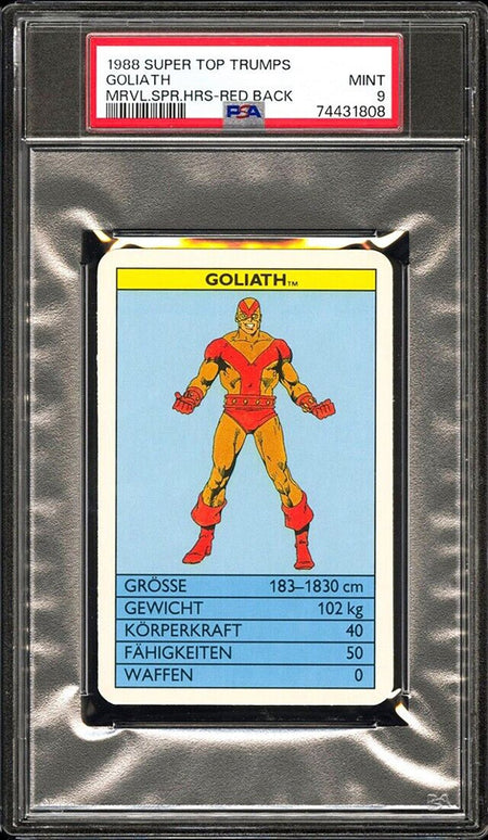 GOLIATH PSA 8 1988 Super Top Trumps Marvel Super Heroes Red Back Marvel Base Graded Cards - Hobby Gems