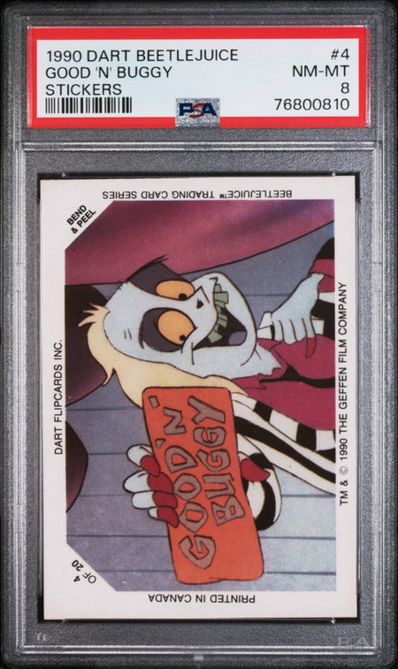 GOOD 'N' BUGGY PSA 8 1990 Dart Flipcards Beetlejuice Sticker 4 Beetlejuice Graded Cards Sticker - Hobby Gems