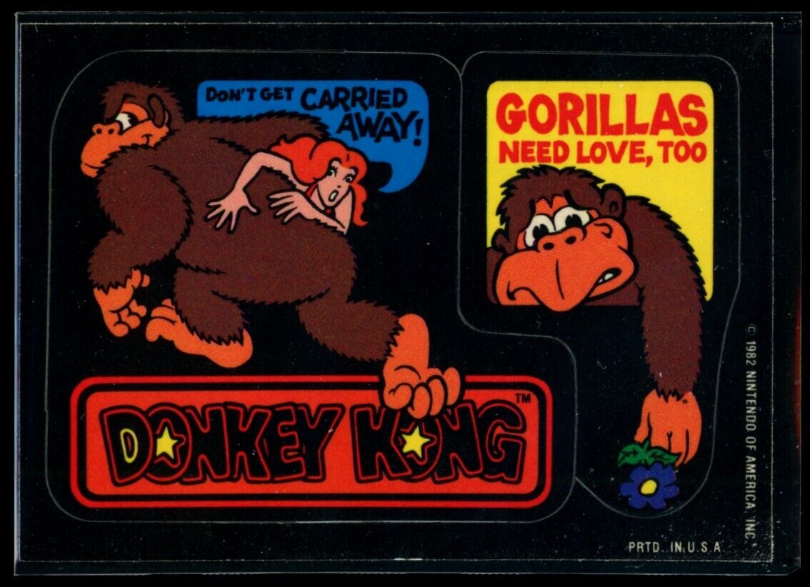 GORILLAS NEED LOVE, TOO Princess Peach 1982 Topps Donkey Kong Sticker NM C1 Nintendo Sticker - Hobby Gems