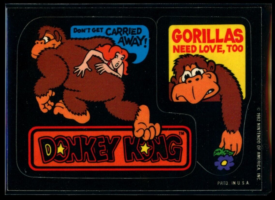GORILLAS NEED LOVE, TOO Princess Peach 1982 Topps Donkey Kong Sticker NM C2 Nintendo Sticker - Hobby Gems