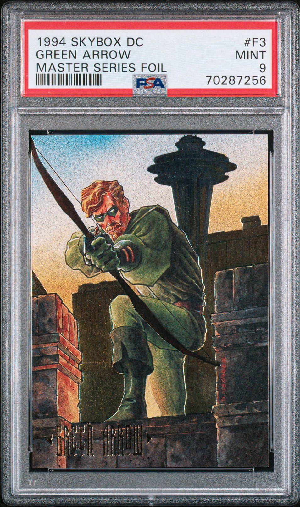 GREEN ARROW PSA 9 1994 Skybox DC Master Series Foil #F3 C2 DC Comics Graded Cards Insert - Hobby Gems