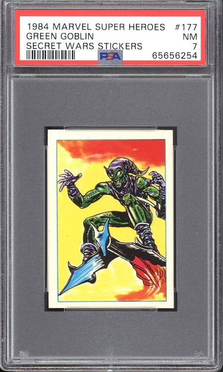 GREEN GOBLIN PSA 7 1984 Marvel Super Heroes Secret Wars Stickers #177 Marvel Graded Cards Sticker - Hobby Gems