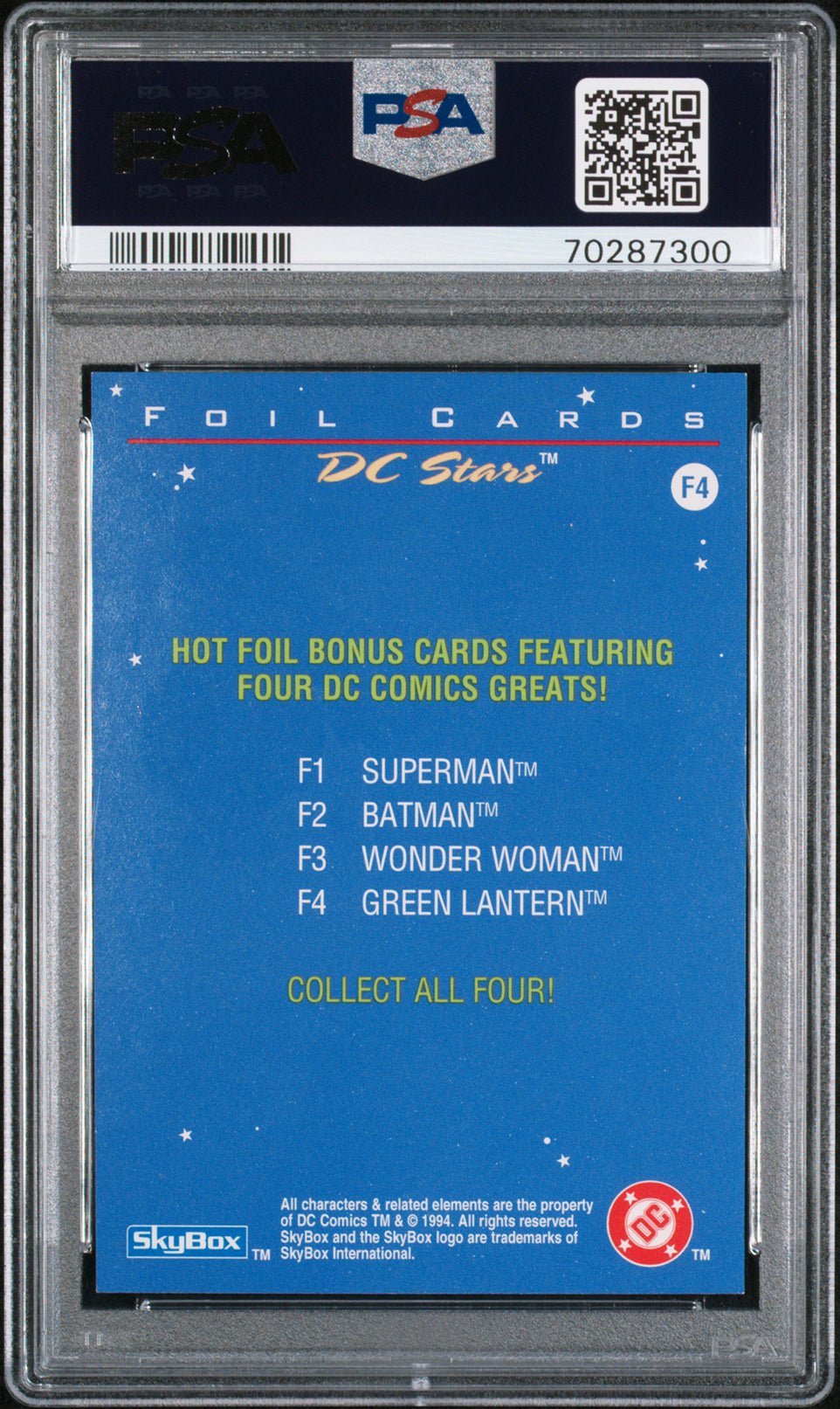 GREEN LANTERN PSA 8 1994 Skybox DC Stars Foil #F4 DC Comics Graded Cards Insert - Hobby Gems