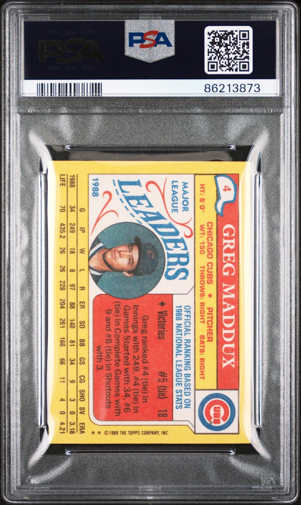 GREG MADDUX PSA 10 1989 Topps Mini League Leaders #4 Baseball Base Graded Cards - Hobby Gems