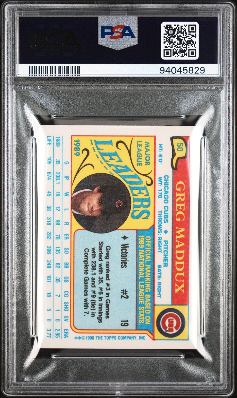 GREG MADDUX PSA 10 1990 Topps Mini League Leaders #50 C2 Baseball Base Graded Cards - Hobby Gems