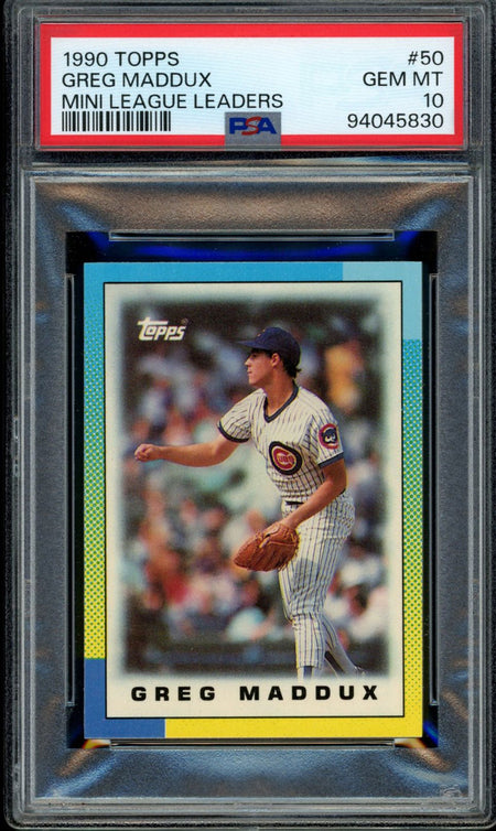 GREG MADDUX PSA 10 1990 Topps Mini League Leaders #50 C3 Baseball Base Graded Cards - Hobby Gems