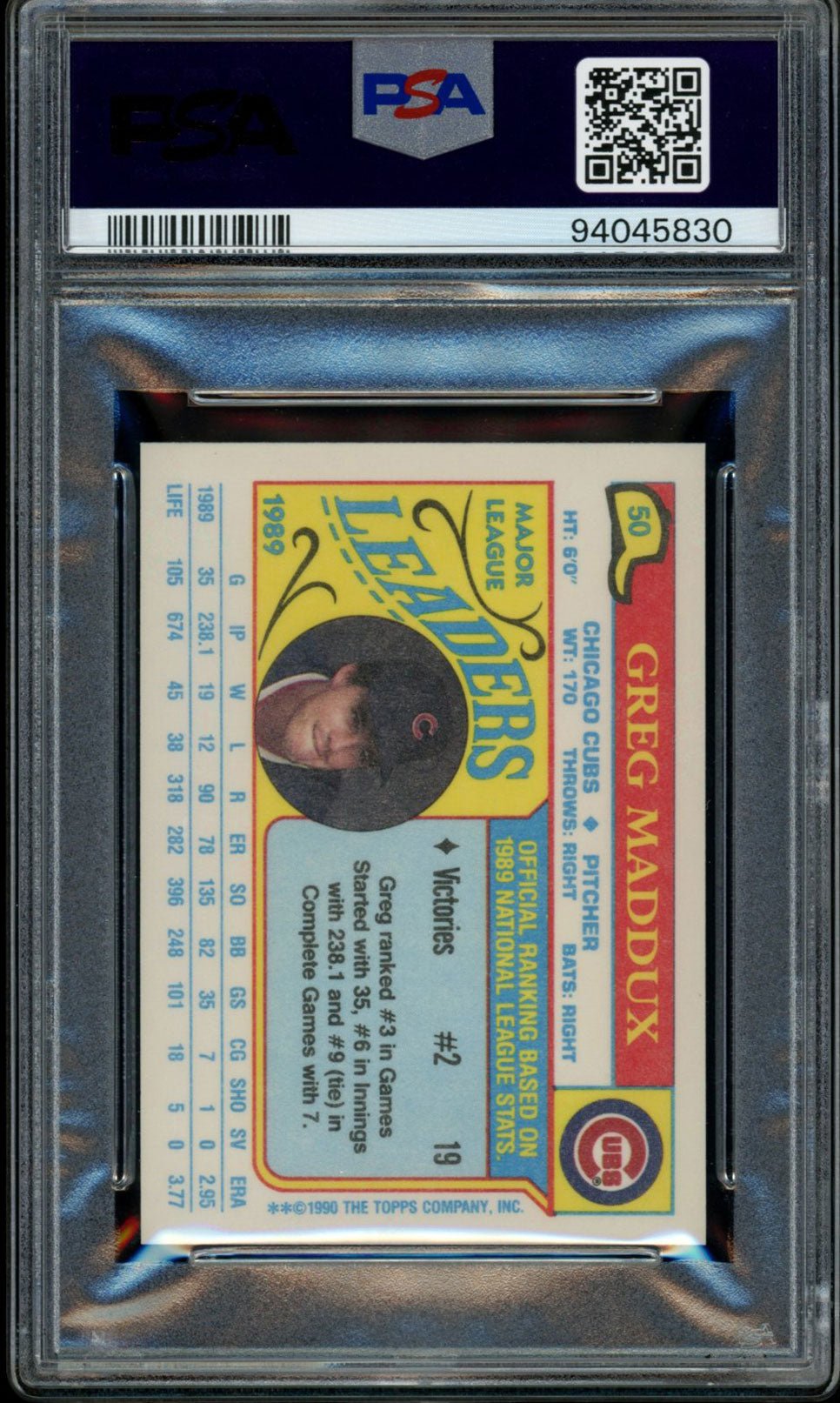 GREG MADDUX PSA 10 1990 Topps Mini League Leaders #50 C3 Baseball Base Graded Cards - Hobby Gems