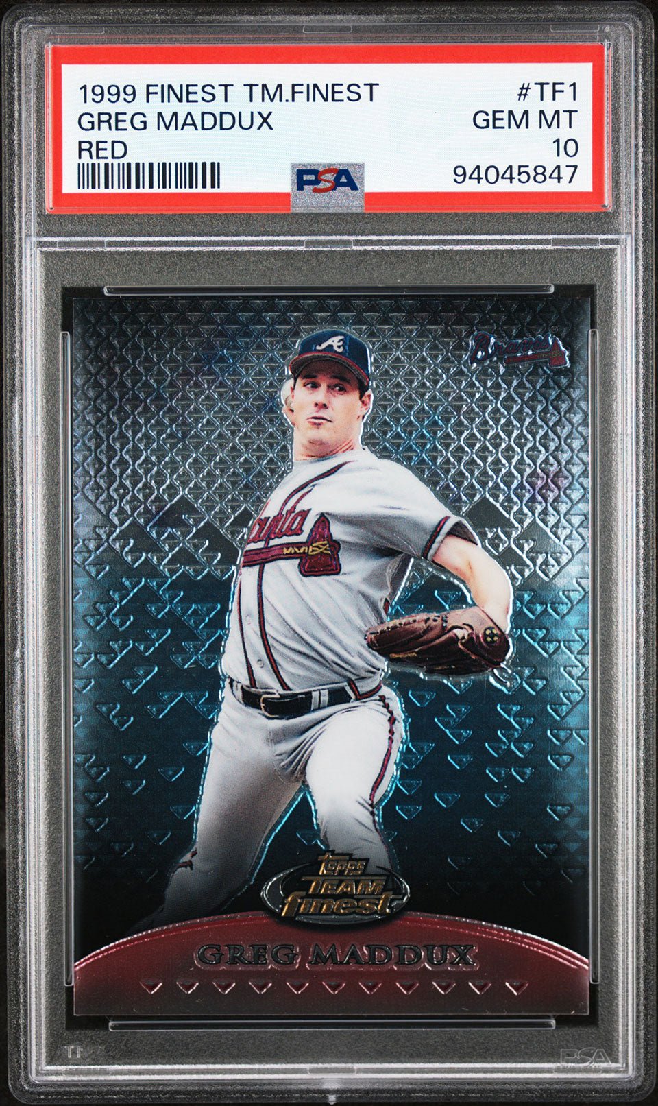 GREG MADDUX PSA 10 1999 Topps Finest Team Finest Red #TF1 145/500 Baseball Graded Cards Parallel Serial Numbered - Hobby Gems